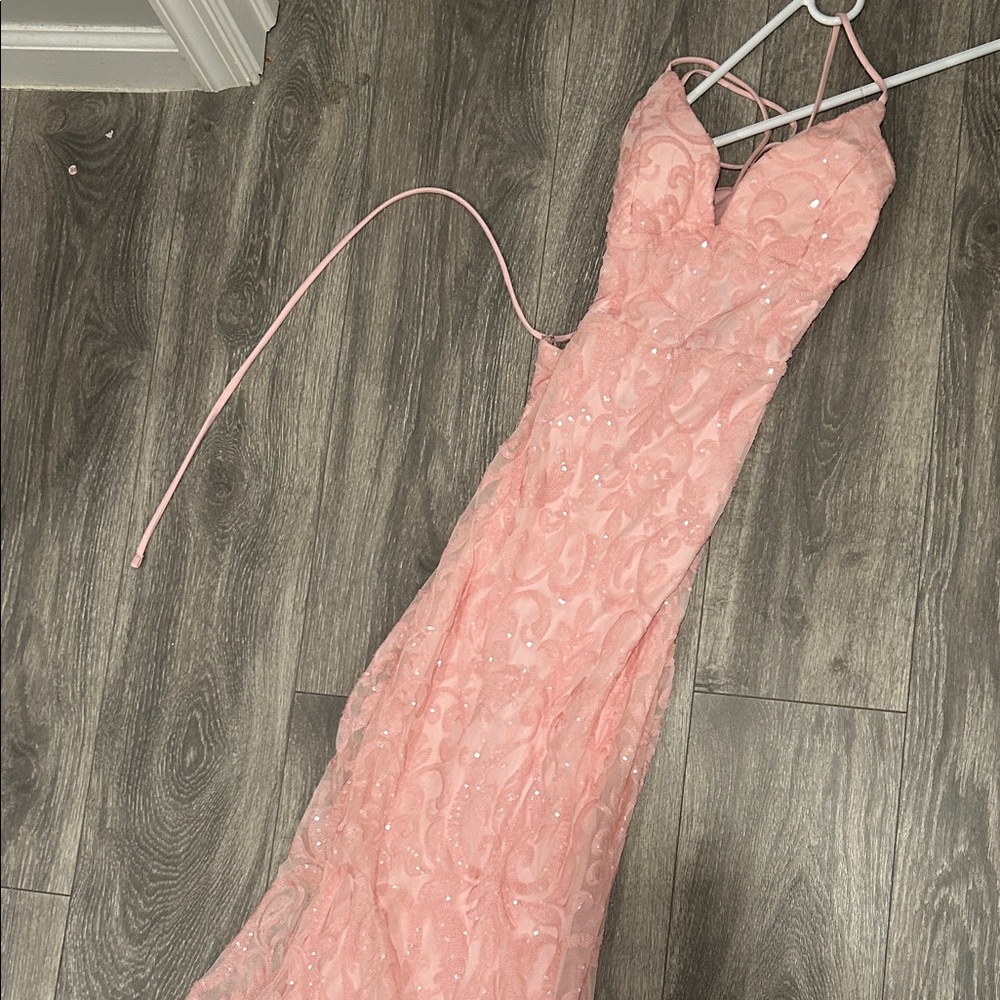 Elegant Pink Lace Prom Gown